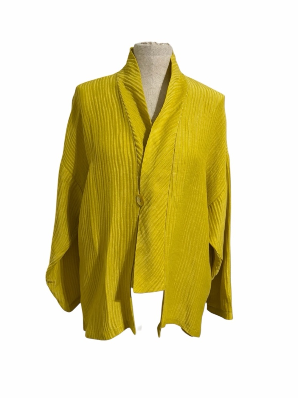 Staple Yellow Draped Shawl-Collar Cardigan Linen Silk Blend Boho Lagenlook L